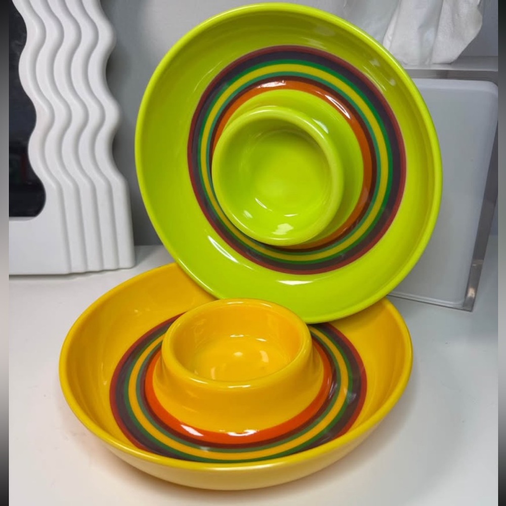 1990s Dip Bowls Melamine Pair | Retro Dopamine Kitchen Décor